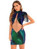 Women's Evening Gown Sexy Sheer Mesh Stitching Sequins Dress Evening Dress