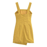 Women Tops Summer Retro Square Collar Linen Sling Dress