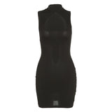 Women Dresses Summer Sleeveless round Neck Sexy Hollow Slim Sheath Dress (Bla0420)