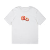 Sweet Pink Peach Printed T-shirts Summer O-Neck Women Fashion