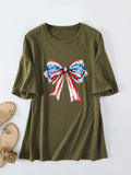 Summer Crew Neck Loose T-Shirt Bow Printing Loose