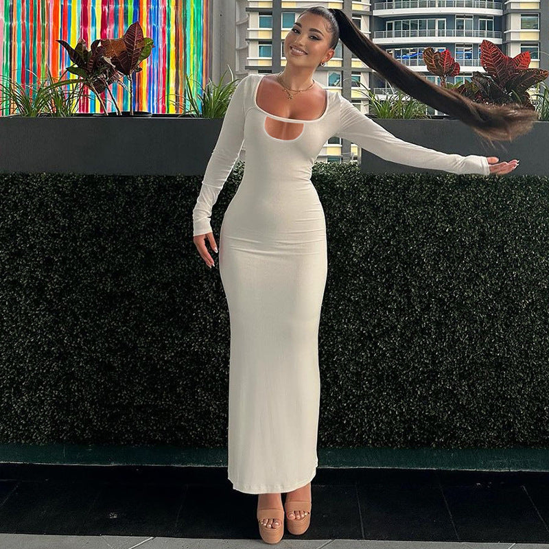Women Dresses Winter Sexy Cutout Slim Long Sleeve Dress