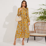 Women Date Dress Autumn and Winter Leisure Floral Print Long Sleeve Dress