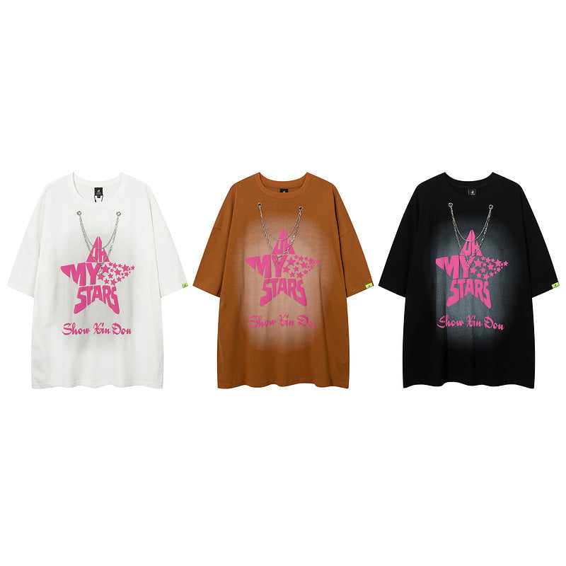 Men T Shirt Five-Pointed Star Puff Print Short Sleeve T-shirt