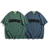Men T Shirt Washed and Worn Ripped Letter Print Affixed Cloth Embroidered Couple Short Sleeve T-shirt