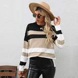 Women Knitted Sweater Autumn Long Sleeve Color Matching