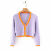 Women Sweater Knitwear Spring and Autumn V-neck Short Sleeve Slim Fit Single-Breasted Sweater