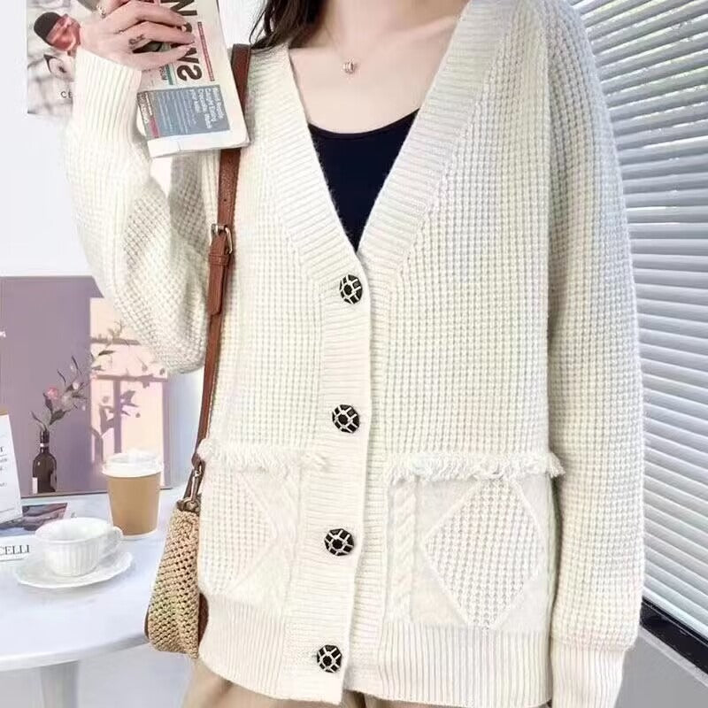 Women Knitwear Autumn and Winter V-neck Sweater Loose Knitted Cardigan