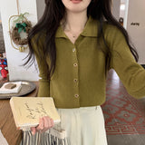 Women Knitted Cardigan Spring and Autumn Polo Collar Sweaters Cardigan