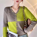 Women Knitwear Autumn Checkerboard Sweater Loose Knitted Cardigan