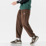 Men Pants Retro Drawstring Pocket Zipper Casual Polar Fleece Sweatpants