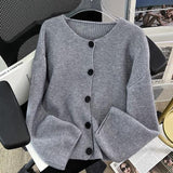 Women Knitwear Autumn and Winter round Neck Sweater Loose Knitted Cardigan