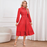 Women Date Dress Stand-up Collar Bowknot Dress Autumn and Winter