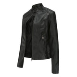 Red Leather Jacket Spring and Autumn Coat Women's Motorcycle Clothing Stand Collar Leather Jacket