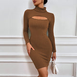 Women Dress Sexy Cutout Slim Fit Hip Skirt Long Sleeve Dress