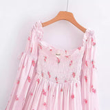 Women Dresses Summer Vacation Peony Printed Puff Sleeve Bow Dress (Xds0414)