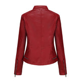 Red Leather Jacket Women's Leather Top Long Sleeve Spring and Autumn Thin Jacket