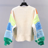 Women Knitted Cardigan Colorful Towel Embroidery Sweater Cardigan Autumn Loose Knitted Coat