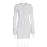 Women Dresses Autumn Sexy round Neck Long Sleeve Narrow Dress (Bla0420)