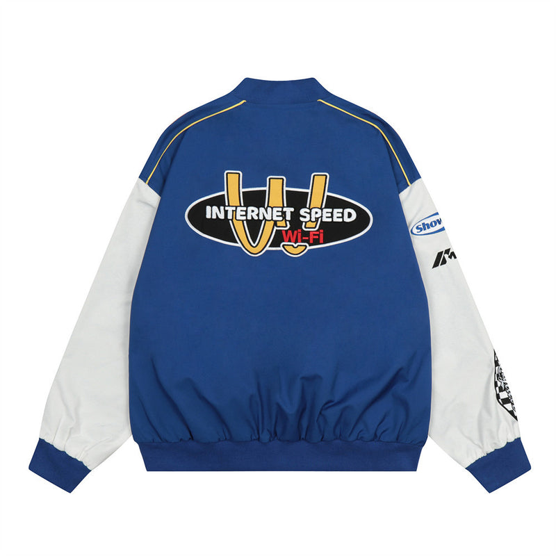 Men Jacket Coat Motorcycle Racing Suit Jacket Men's Ins Loose Stitching Long Sleeve