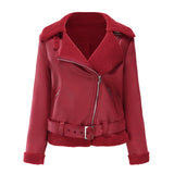 Red Leather Jacket Fall/Winter Suede Fabric Jacket Turn-down Collar Coat