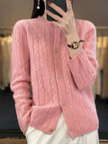 Women Knitted Cardigan Autumn Winter Retro Loose round Neck Sweater Coat