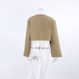 Women Trench Coat Woolen Coat O-neck Short Casual Loose Autumn Winter Retro