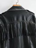 Women Leather Jacket Lapel Punk Hip Hop Tassel Leather Jacket