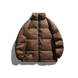 Unisex Winter Cotton Coat Stand-up Collar down Jacket Vintage Zipper Pocket down Jacket