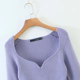 Women Sweater Knitwear Vintage Low-Neck Sweater Spring and Autumn Long Sleeve Short Top