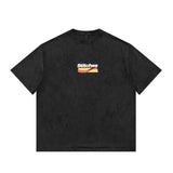 Men T Shirt Washed Distressed Short Sleeve Printed T-shirt