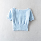 Women Sweater Knitwear Square Collar Short Sleeve T-shirt Spring and Summer Single-Breasted Top