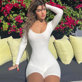 Women Jumpsuit Autumn U-Neck Slim Fit Long Sleeve Jumpsuit (Hawthaw0412)