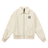 Women Jacket Embroidered Casual Coat Spring and Autumn Lapel Loose Zip Jacket