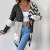 Women Knitted Sweater Autumn and Winter Striped Cardigan Sweater Coat