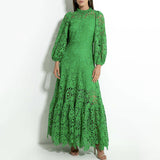Women Dresses Spring Dress Stand-Collar Hollow-out Dress (Qymy0409)