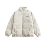Unisex Winter Cotton Coat Solid Color Embroidered Logo Stand-up Collar Cotton-Padded Clothes Vintage Loose Cotton Coat
