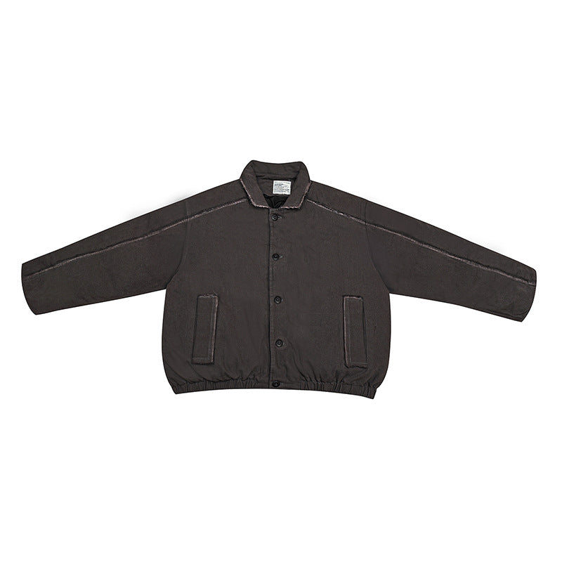 Unisex Winter Cotton Coat Worn Looking Washed-out Lapel Cotton-Padded Coat Retro Workwear Cotton Coat