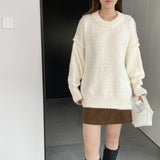 Women Winter Knitted Sweater Loose Sweater Autumn and Winter Loose-Fitting Long Sleeve Sweater 6t3602