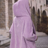 Women Trench Coat Autumn Hooded Long Sleeve Loose Mid-Length Buckle-Free Double-Sided Velvet Casual Cardigan