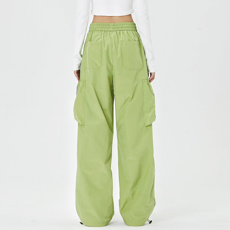 Men Sweatpants Side Stitching Tooling Straight-Leg Trousers Casual Elastic Waist Drawstring Ankle Banded Pants
