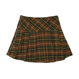 Women Skirt Retro Plaid Pleated Skirt High Waist A- line Skirt