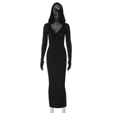 Women Dresses Winter Sexy V-neck Hooded Slim Fit Long Sleeve Dress