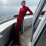 Women Dresses Spring Turtleneck Long Sleeve Long Slim Fit Dress