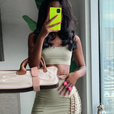 Women Dresses Summer Hollow out Cropped Tank Top Slim Skirt Suit