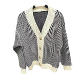 Women Knitted Cardigan Vintage Knitted Cardigan Autumn and Winter Striped Baggy Coat