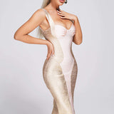 Women Evening Dress Backless Strap Bronzing Evening Dress Sexy Bandage One-Piece Dress