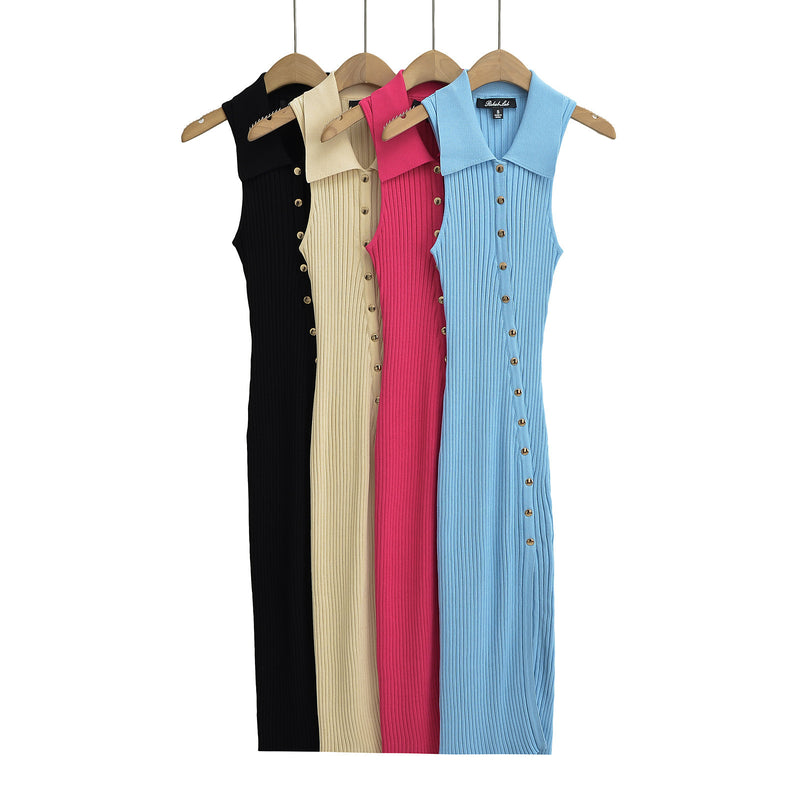 Women Dresses Summer Lapel Breasted Split Dress Sexy Midi Dress (Xds0414)