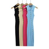 Women Dresses Summer Lapel Breasted Split Dress Sexy Midi Dress (Xds0414)