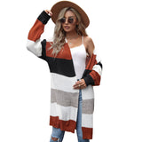 Women Knitted Sweater Autumn Button-Free Long Stitching Sweater Cardigan